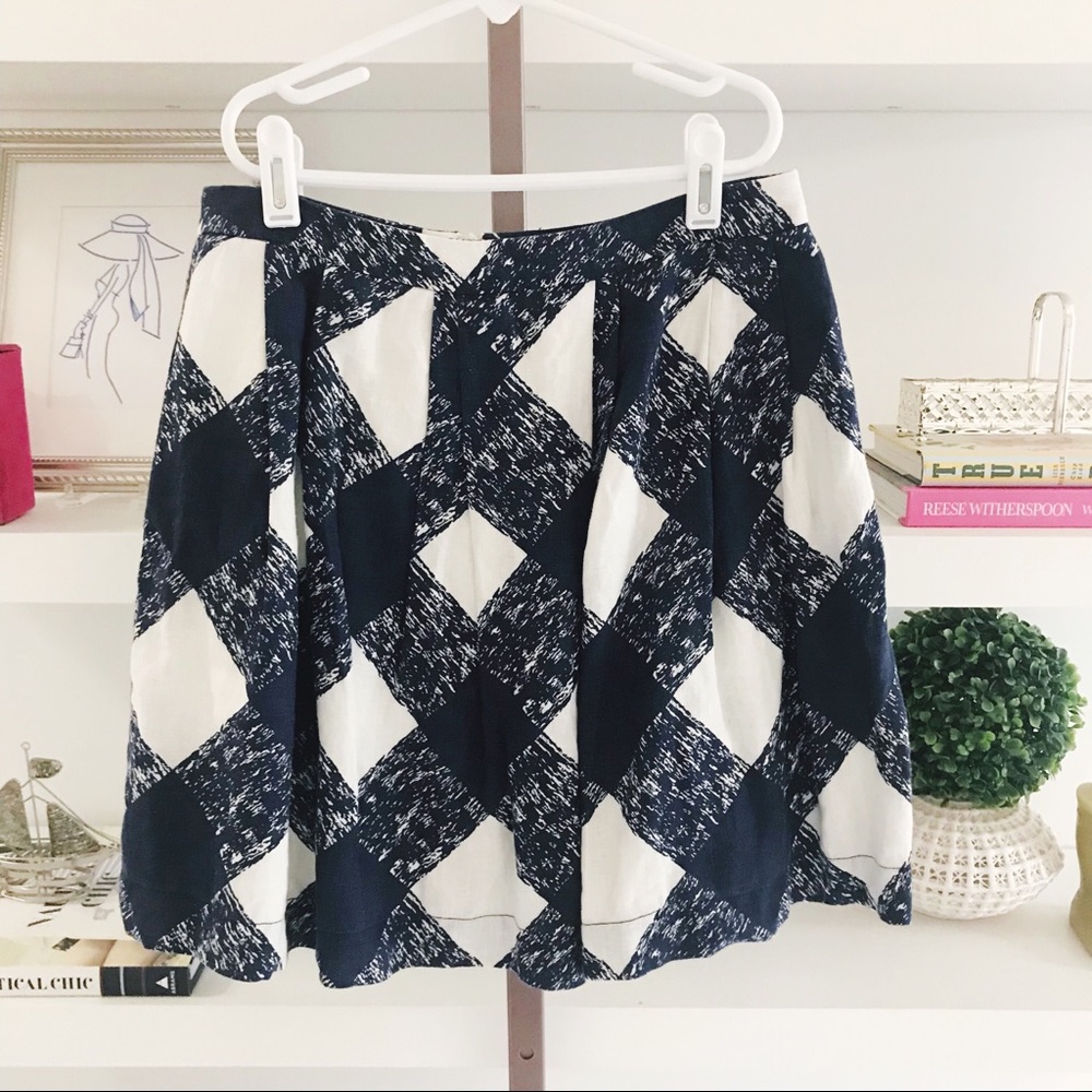 Boden 100% Linen Gingham A-Line Pleated Skirt 2R